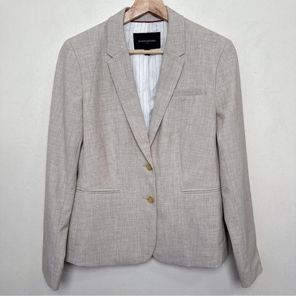Banana Republic Womens 6 Khaki Stretch Flax Career Blazer - Picture 3 of 16